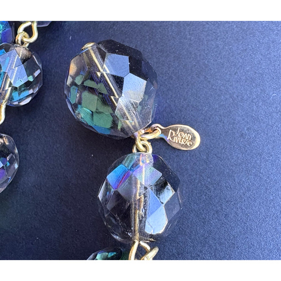 VTG Joan Rivers Lariat Necklace Czech Glass Aurora Borealis Beaded Gold Tone 44" - Picture 8 of 9